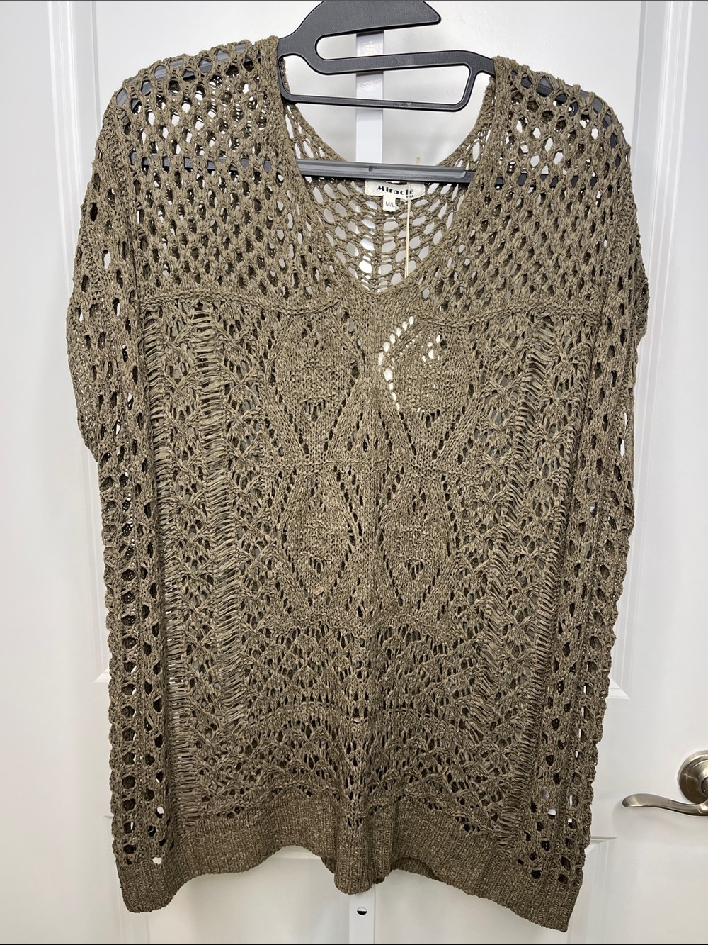 Miracle Crochet Open-Knit V-Neck Sweater in Ash Brown M/L NWT